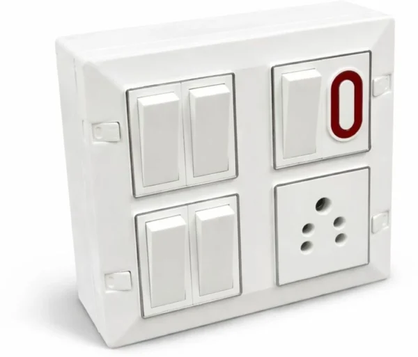 A1 LED 8 Modular Square Switch Board 5 Switch 1 Indicator 1 Socket Wall Mount Wall Plate (White)