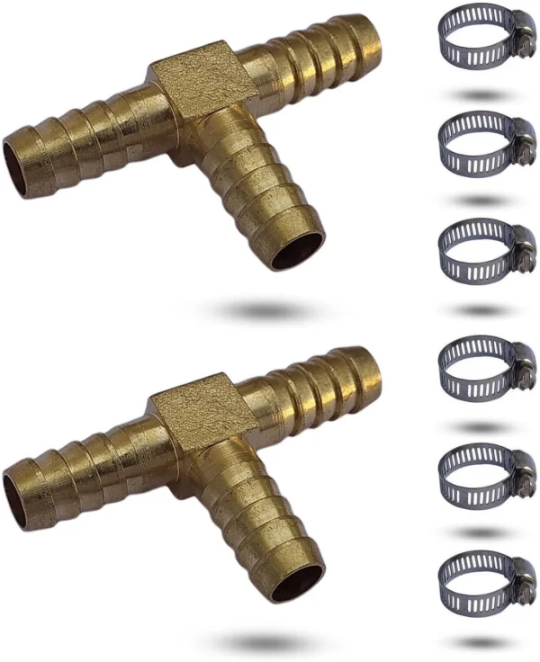 ESEKSAFAR Heavy duty 2pc Three Way Brass Connector & 6pc Clamps set for 8mm gas pipe Hose Connector