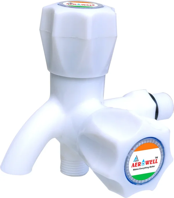 Aerowell PVC White 2 In 1 Water Tap 2 Way With Flange Pack Of 1 Bib Tap Faucet (Wall Mount Installation Type)